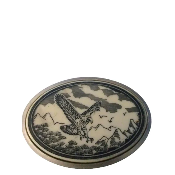 VTG Handcrafted Buckle Shrimshaw Series Decorative Eagle & Mountains Belt Buckle - Picture 1 of 5